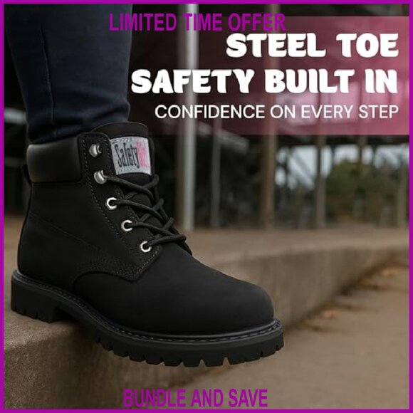 Steel Toe Work Boots Waterproof Slip Resistant Lightweight Nubuck Leather Size - Picture 6 of 7